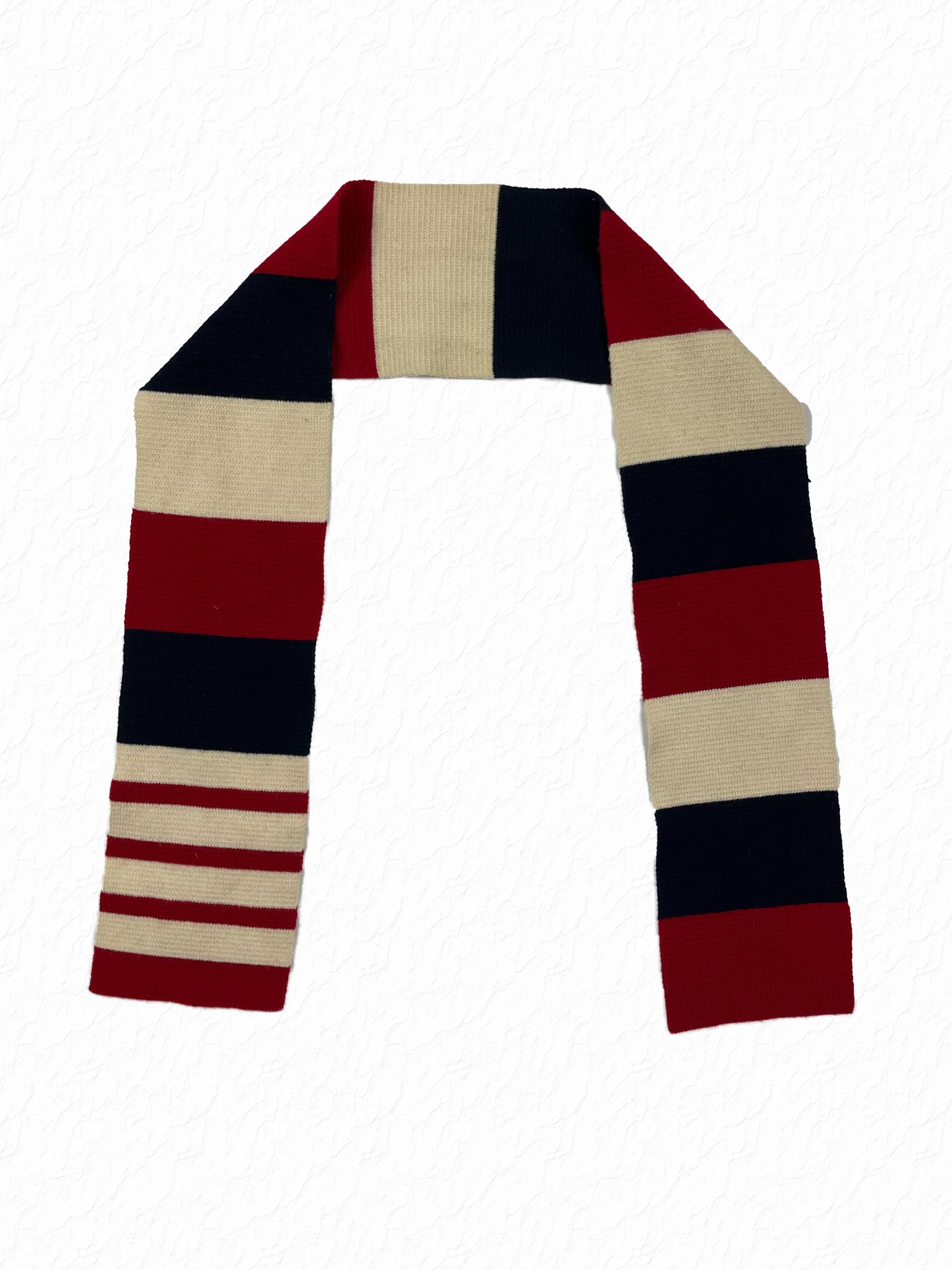 Thom Browne RWB striped cashmere scarf in red, navy, and cream tricolor