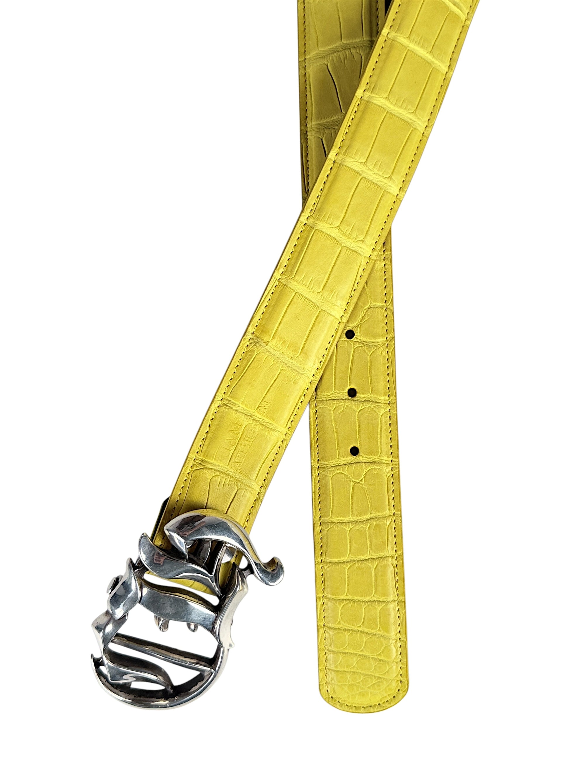 Yellow crocodile belt strap with AMAL two snap button buckle system