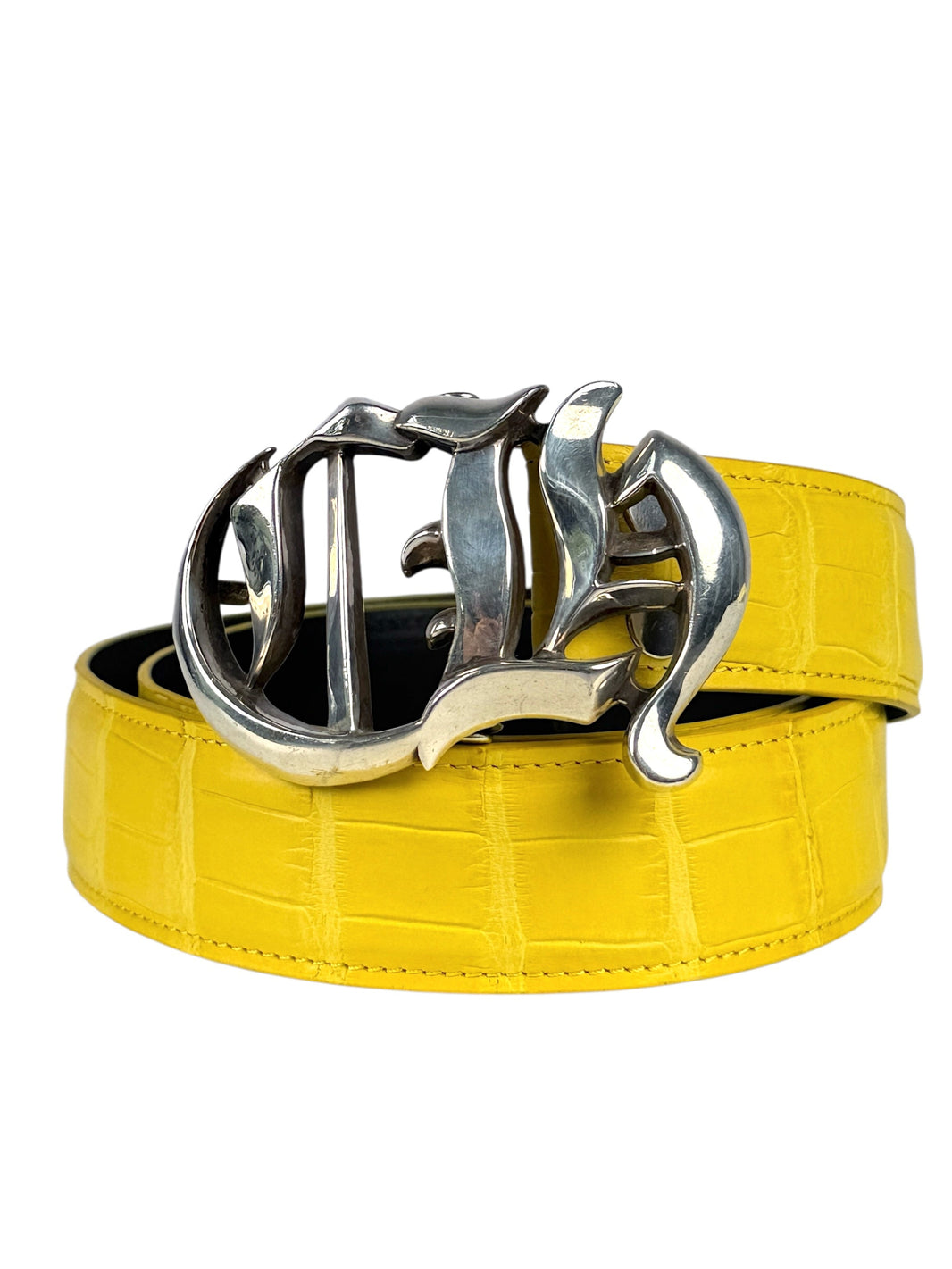 Exotic crocodile leather belt strap by AMAL in matte yellow