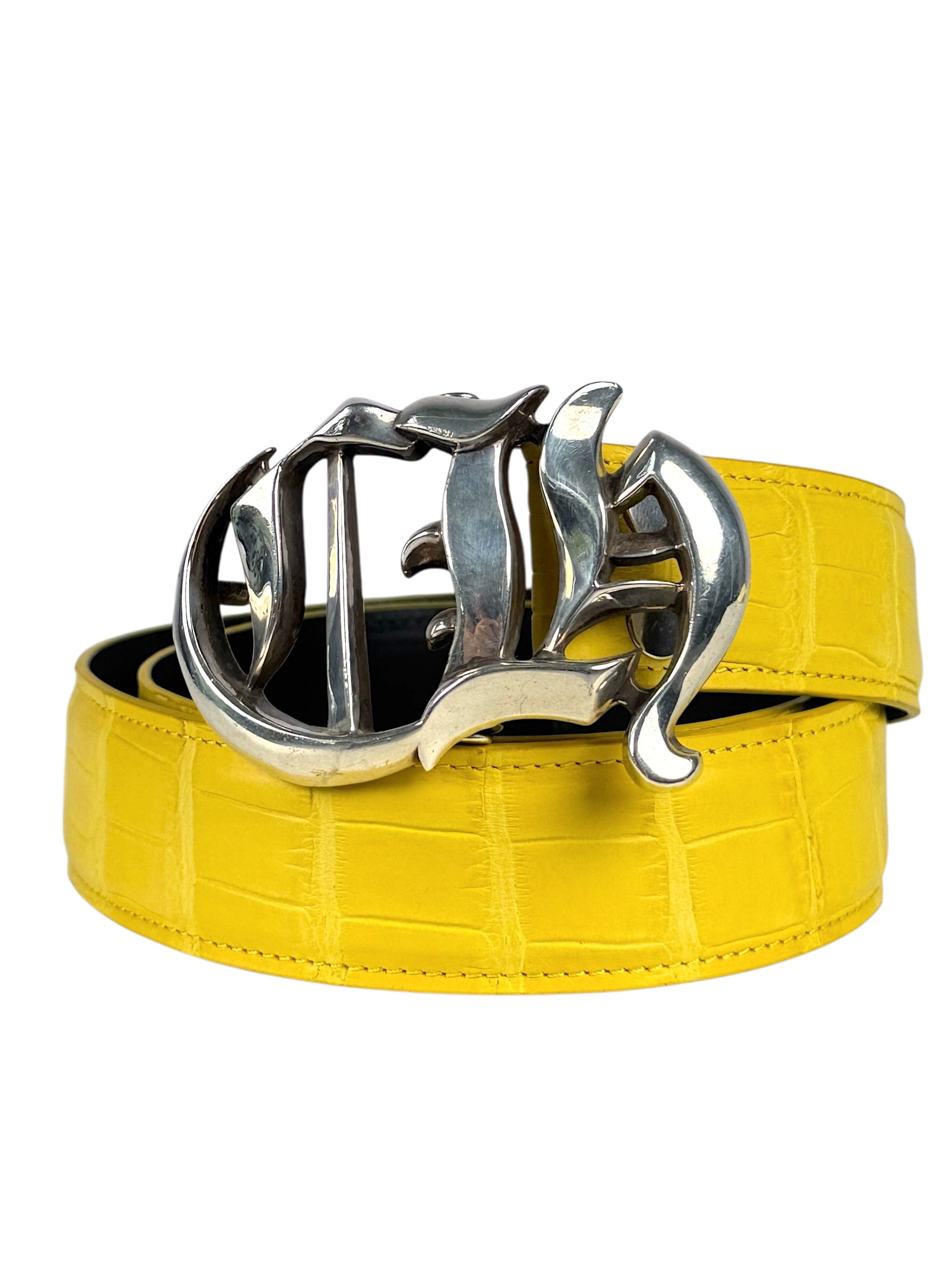 Exotic crocodile leather belt strap by AMAL in matte yellow