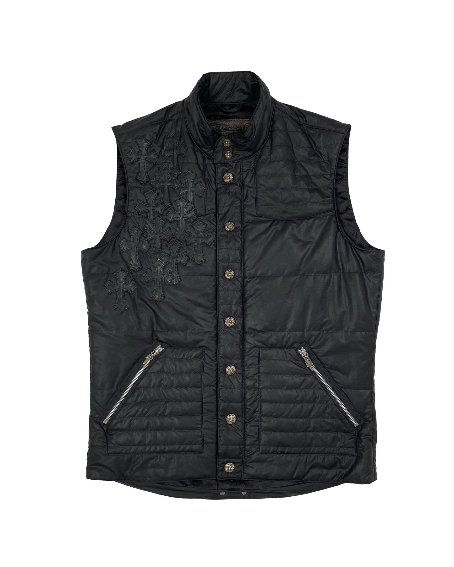 Silk-Lined Cross Patch Nylon Button-Up Vest