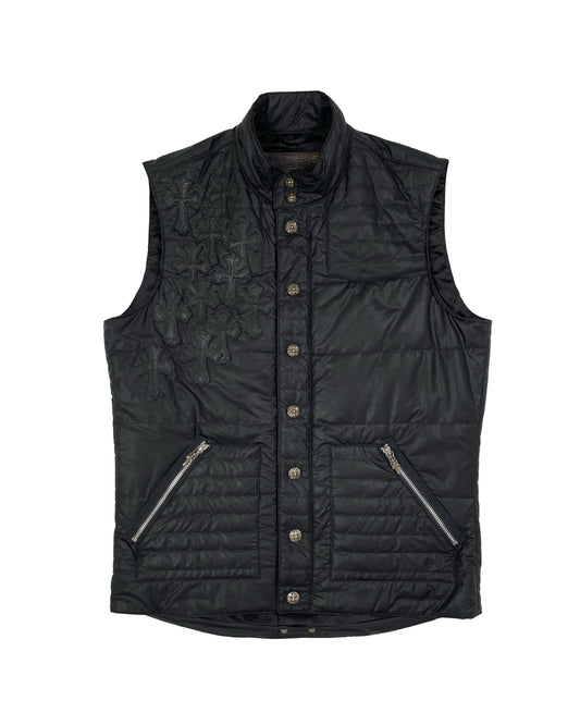 Chrome Hearts Silk-Lined Cross Patch Nylon Button-Up Vest Authentic Vests