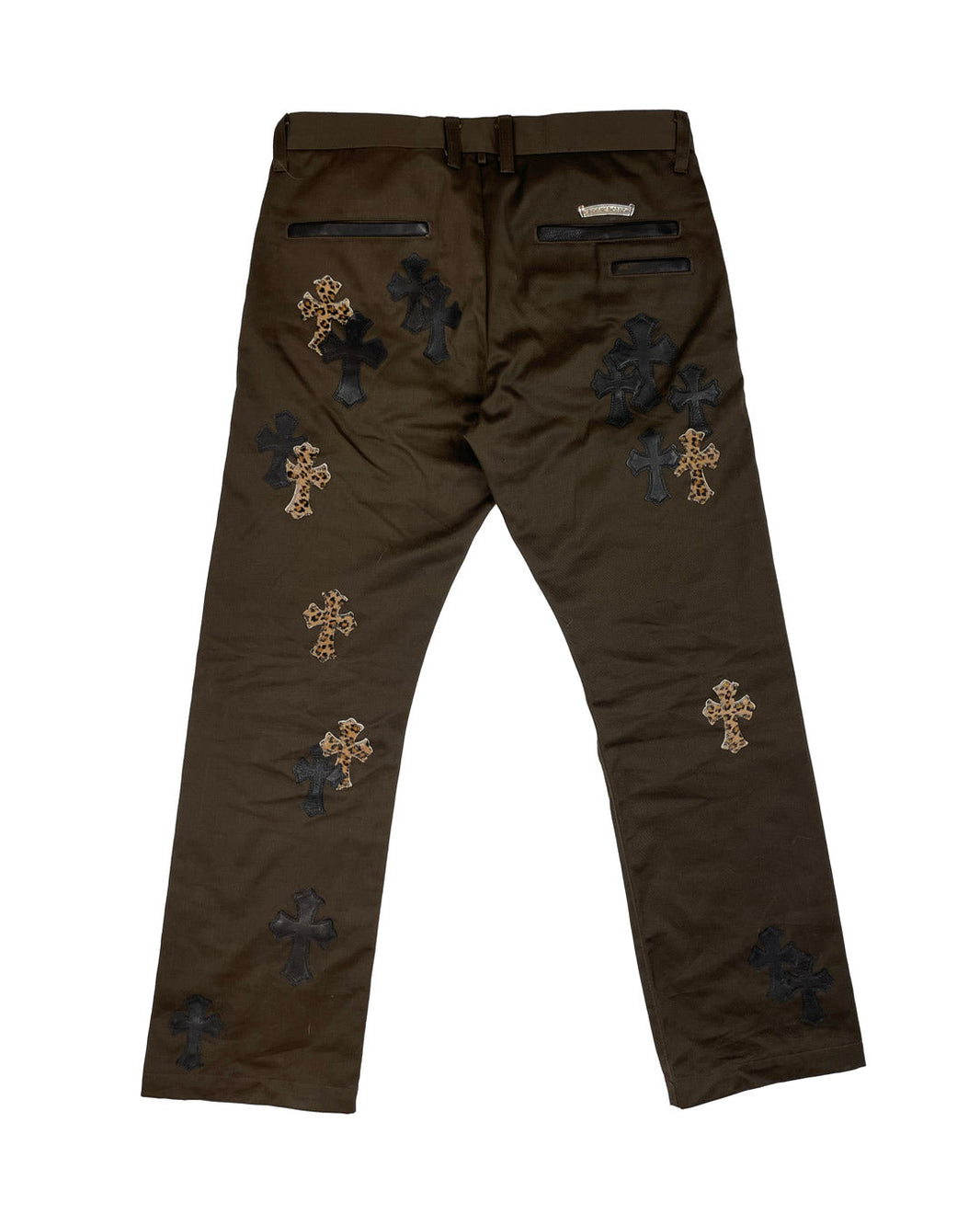 Chrome Hearts Brown Chino Cross Patch Pants Sterling Silver Hardware