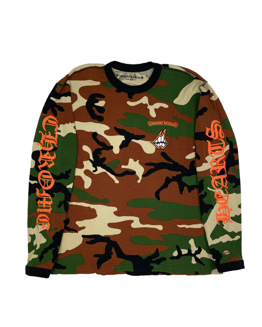 Chrome Hearts Matty Boy "Caution" Camo Thermal L/S Waffle Shirt Authentic T-Shirts