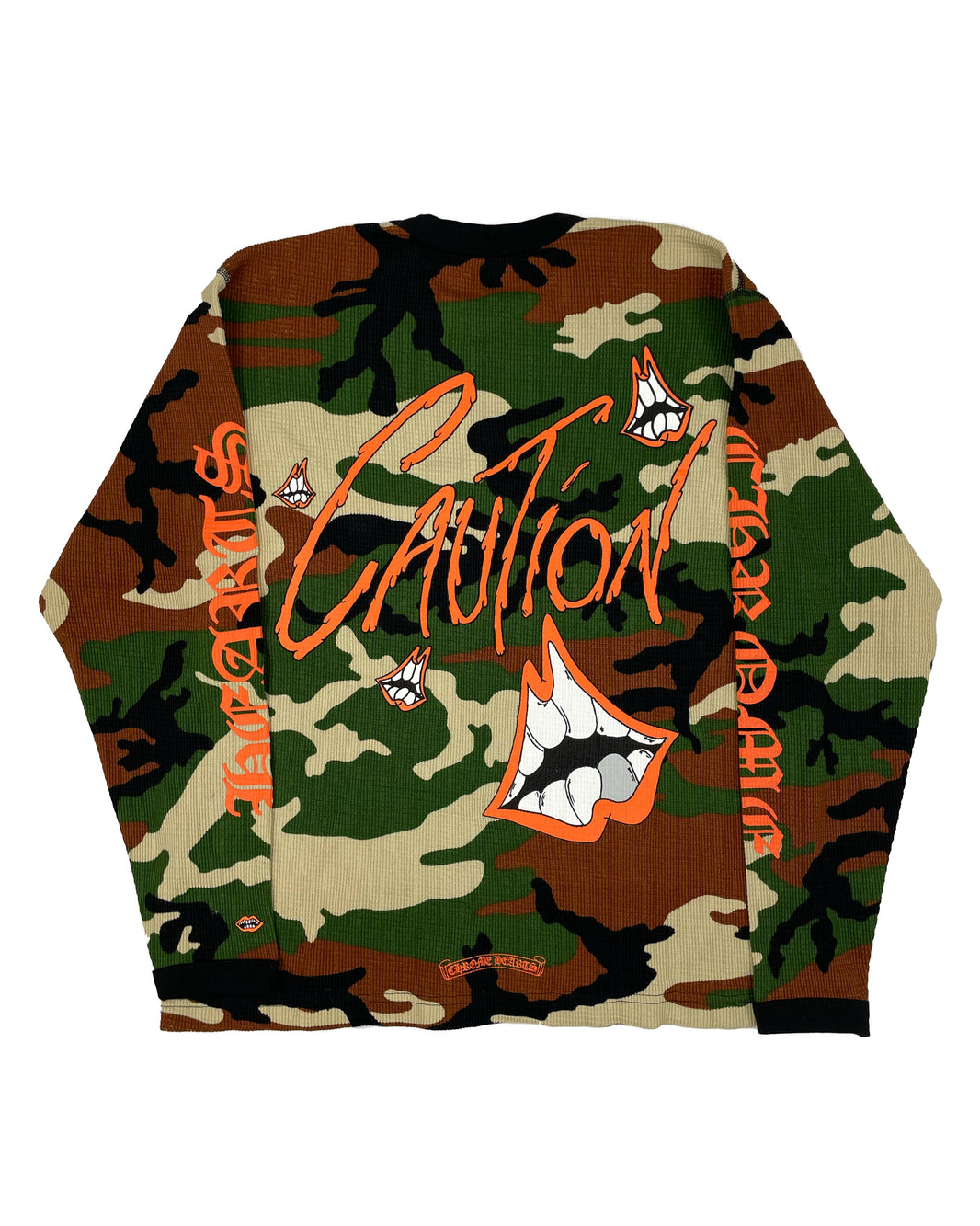 Chrome Hearts Matty Boy "Caution" Camo Thermal L/S Waffle Shirt Sterling Silver Hardware